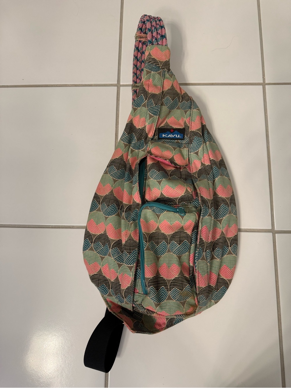 Kavu Patterned Sling Bag in Pink, Green & Teal